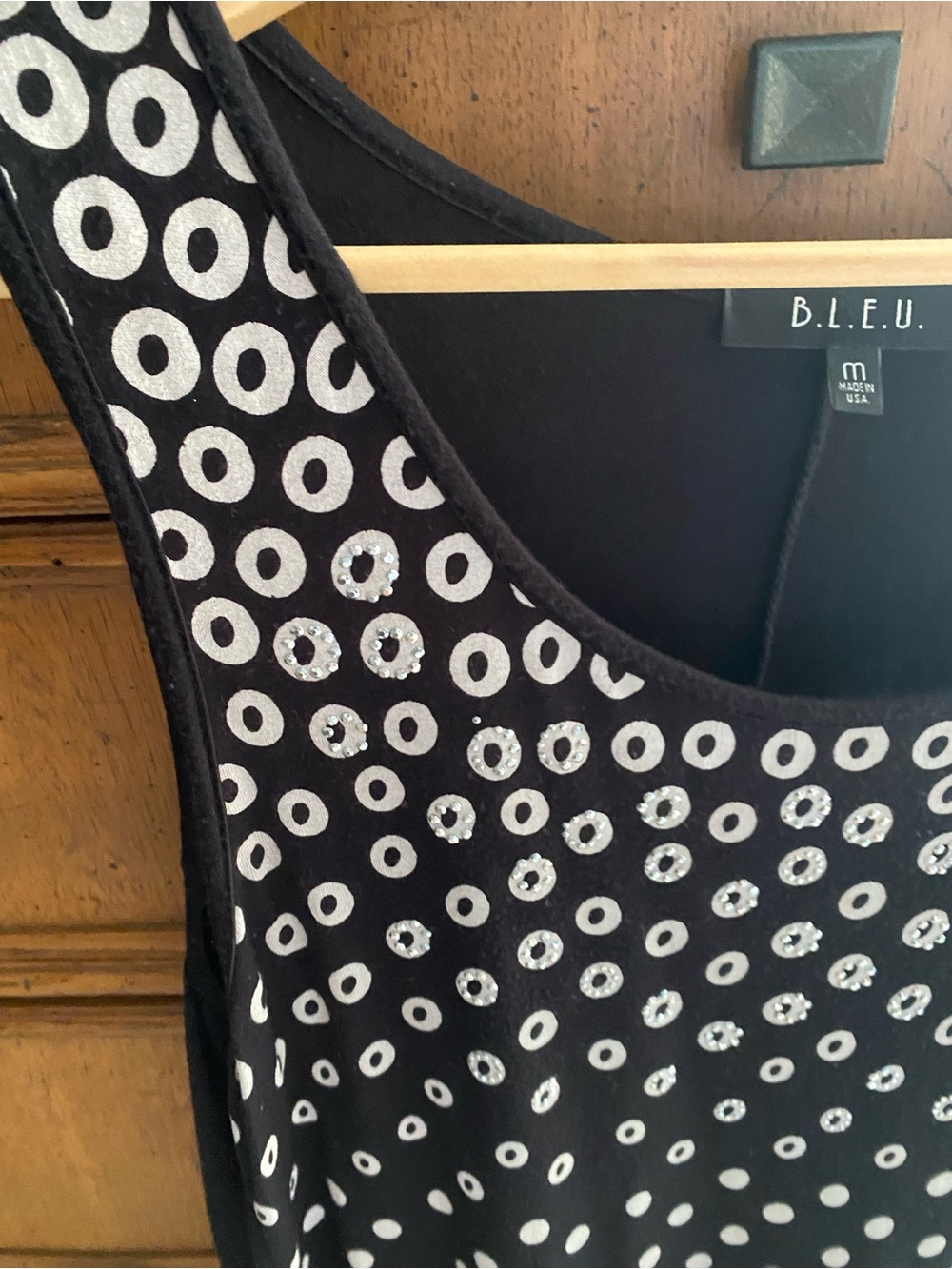 B.L.E.U. Black & White Embellished Scoop Neck sleeveless Top